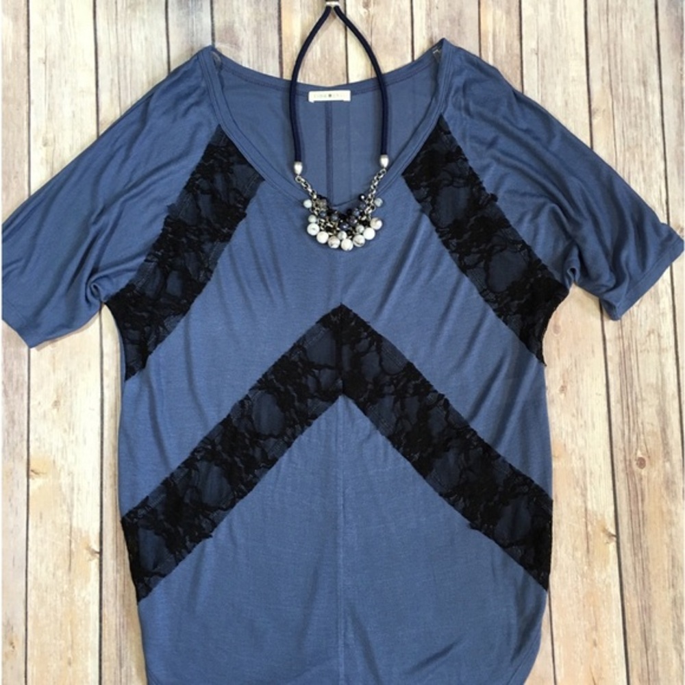 Blue and Black Lace Top